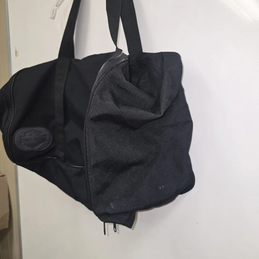 Harley Davidson Embossed Black Canvas Travel Duffel Bag 270° Zip Gym School